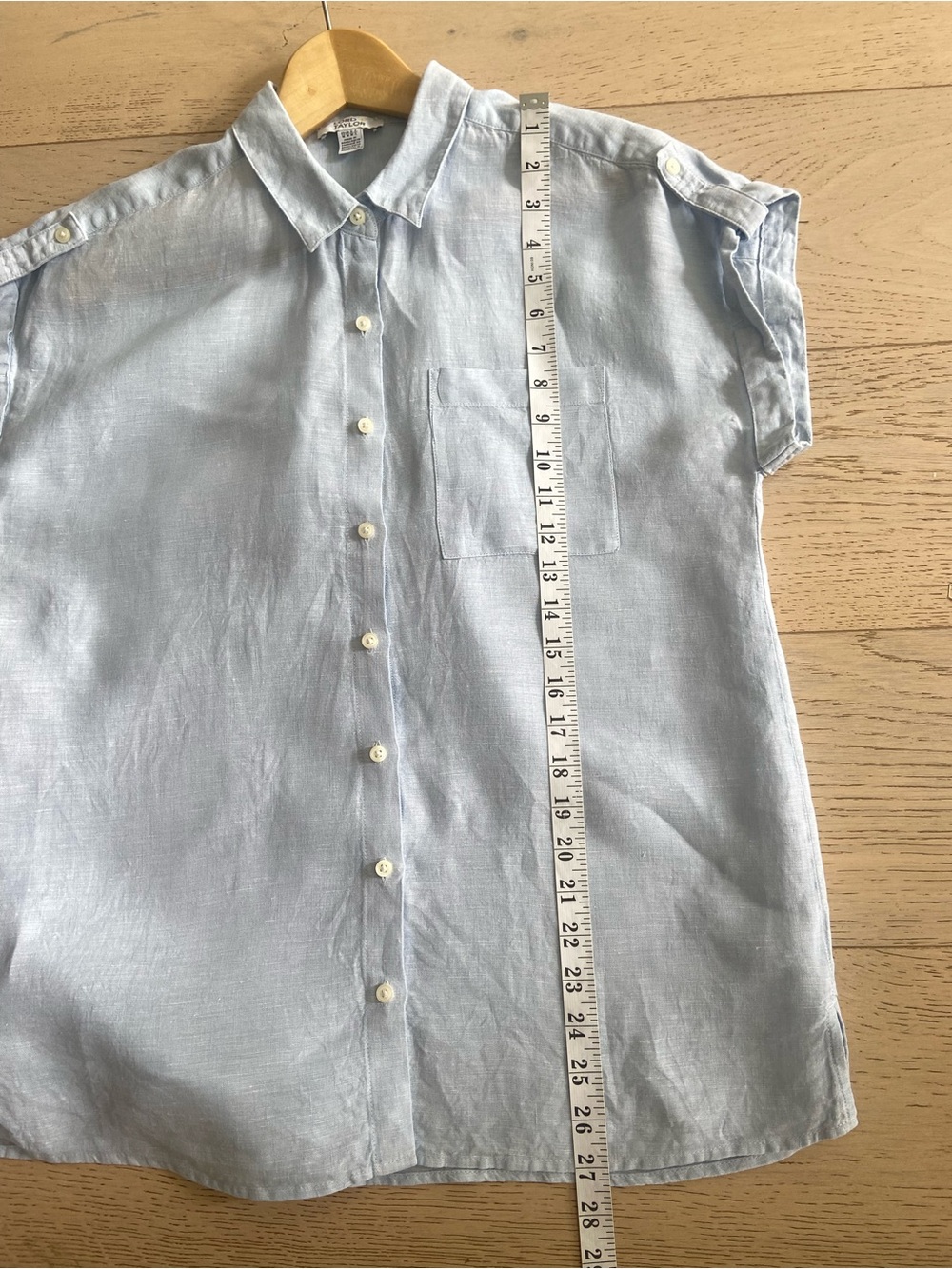 Lord & Taylor 100% Linen Button Up Shirt Light Blue Medium Short Sleeve Top EUC - Picture 8 of 8